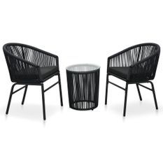 Ensemble de bistro 3 pcs avec coussins Rotin PVC Noir