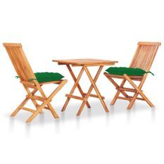 Ensemble de bistro 3 pcs avec coussins vert Bois de teck massif 2