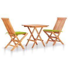 Ensemble de bistro 3 pcs avec coussins vert vif Bois de teck