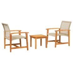 Ensemble de bistro 3 pcs beige résine tressée et bois d'acacia