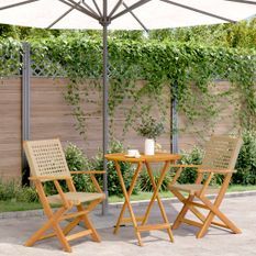Ensemble de bistro 3 pcs beige résine tressée et bois massif