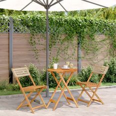 Ensemble de bistro 3 pcs beige résine tressée et bois massif