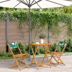 Ensemble de bistro 3 pcs motif de feuilles tissu et bois massif