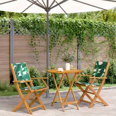 Ensemble de bistro 3 pcs motif de feuilles tissu et bois massif