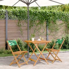 Ensemble de bistro 3 pcs motif de feuilles tissu et bois massif