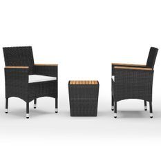 Ensemble de bistro 3 pcs Résine tressée et bois d'acacia Noir