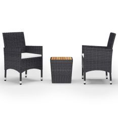 Ensemble de bistro 3 pcs Résine tressée et bois d'acacia Noir 2