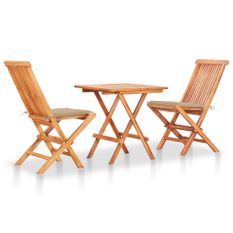 Ensemble de bistro 3pcs avec coussins beige Bois de teck massif