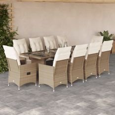 Ensemble de bistro de jardin 11 pcs coussins beige poly rotin