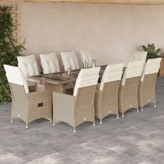 Ensemble de bistro de jardin 11 pcs coussins beige poly rotin