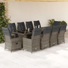 Ensemble de bistro de jardin 11 pcs coussins gris poly rotin