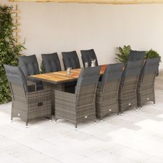 Ensemble de bistro de jardin 11 pcs coussins gris poly rotin
