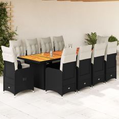 Ensemble de bistro de jardin 11 pcs coussins noir poly rotin