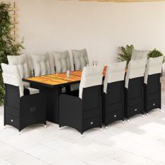 Ensemble de bistro de jardin 11 pcs coussins noir poly rotin