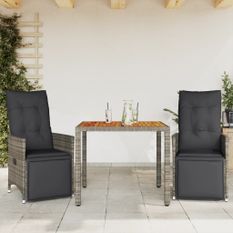 Ensemble de bistro de jardin 3 pcs coussins gris poly rotin