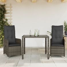 Ensemble de bistro de jardin 3 pcs coussins gris poly rotin