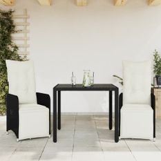 Ensemble de bistro de jardin 3 pcs coussins noir poly rotin