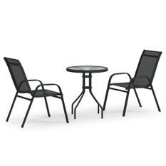 Ensemble de bistro de jardin 3 pcs Noir