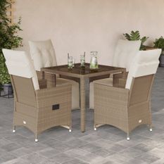 Ensemble de bistro de jardin 5 pcs coussins beige poly rotin