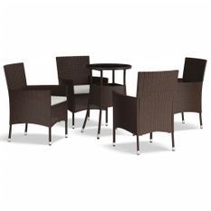 Ensemble de bistro de jardin 5 pcs coussins marron poly rotin