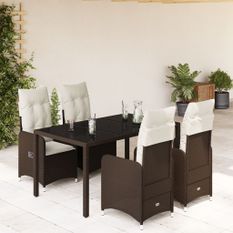 Ensemble de bistro de jardin 5 pcs coussins marron poly rotin