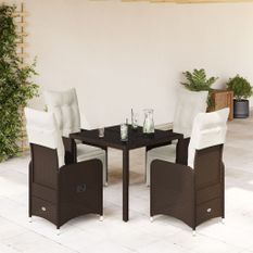 Ensemble de bistro de jardin 5 pcs coussins marron poly rotin