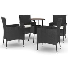 Ensemble de bistro de jardin 5 pcs coussins noir poly rotin