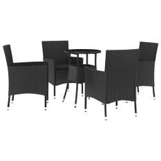 Ensemble de bistro de jardin 5 pcs coussins noir poly rotin