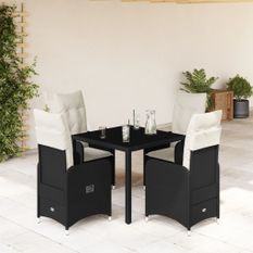 Ensemble de bistro de jardin 5 pcs coussins noir poly rotin