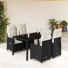 Ensemble de bistro de jardin 5 pcs coussins noir poly rotin