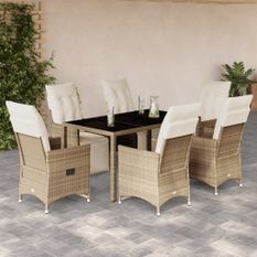 Ensemble de bistro de jardin 7 pcs coussins beige poly rotin