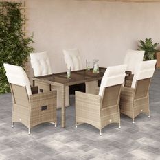 Ensemble de bistro de jardin 7 pcs coussins beige poly rotin