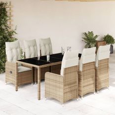 Ensemble de bistro de jardin 7 pcs coussins beige poly rotin