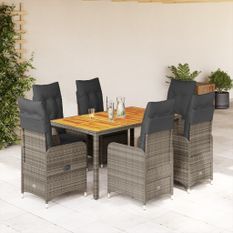 Ensemble de bistro de jardin 7 pcs coussins gris poly rotin