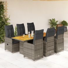 Ensemble de bistro de jardin 7 pcs coussins gris poly rotin