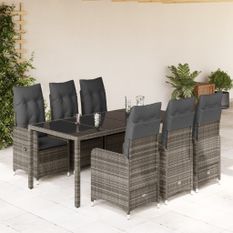 Ensemble de bistro de jardin 7 pcs coussins gris poly rotin