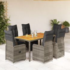 Ensemble de bistro de jardin 7 pcs coussins gris poly rotin