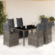 Ensemble de bistro de jardin 7 pcs coussins gris poly rotin