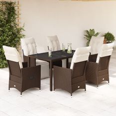 Ensemble de bistro de jardin 7 pcs coussins marron poly rotin