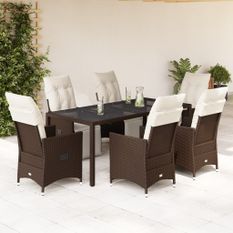 Ensemble de bistro de jardin 7 pcs coussins marron poly rotin