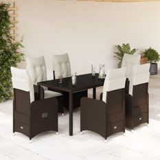 Ensemble de bistro de jardin 7 pcs coussins marron poly rotin