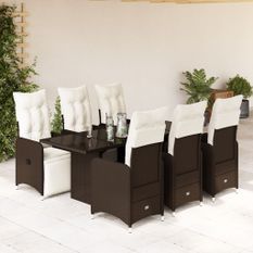 Ensemble de bistro de jardin 7 pcs coussins marron poly rotin