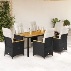 Ensemble de bistro de jardin 7 pcs coussins noir poly rotin