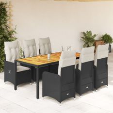 Ensemble de bistro de jardin 7 pcs coussins noir poly rotin