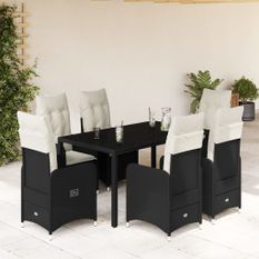 Ensemble de bistro de jardin 7 pcs coussins noir poly rotin