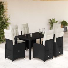 Ensemble de bistro de jardin 7 pcs coussins noir poly rotin