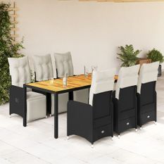 Ensemble de bistro de jardin 7 pcs coussins noir poly rotin