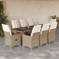 Ensemble de bistro de jardin 9 pcs coussins beige poly rotin