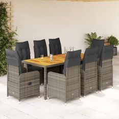 Ensemble de bistro de jardin 9 pcs coussins gris poly rotin