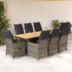Ensemble de bistro de jardin 9 pcs coussins gris poly rotin